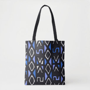 Blauwe Afrikaanse muddoek hedendaagse tribale afdr Tote Bag