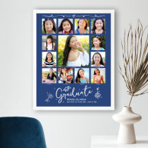 Blauwe afstudeerfoto K–12 collage witte krabbels