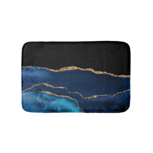 Blauwe Agaat Marmer Glanzend Gouden Glitter Chic G Badmat