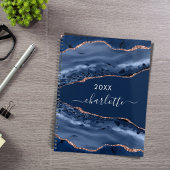 Blauwe agaat marmer roos gouden naam script 2025 planner