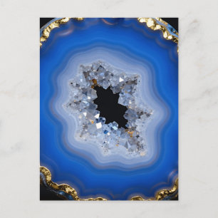 Blauwe Agate Geode Gouden Rand Kristal Kunst Briefkaart