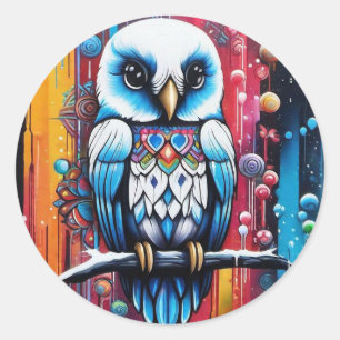Blauwe Alaskan geïnspireerde Uil Ronde Sticker