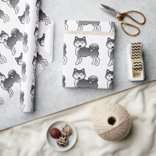 Blauwe Alaskan Malamute Leuke Cartoon Hond Patroon Cadeaupapier