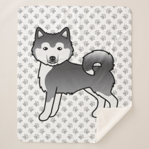 Blauwe Alaskan Malamute Schattige Cartoon Hond Sherpa Deken