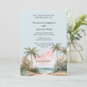 Blauwe Aloha Tropische Strand Palm Trees Wedding Kaart