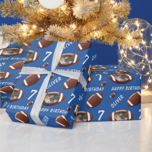 Blauwe American Football Bal Gelukkig Verjaardag F Cadeaupapier