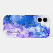 Blauwe Amethist Gouden Alcoholinkt  iPhone 16 Hoesje (Achterkant horizontaal)