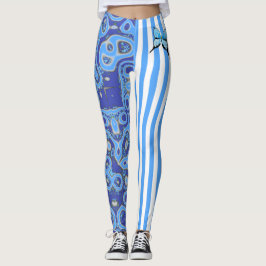 Blauwe Amoba- en Stripe Leggings