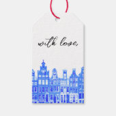 Blauwe Amsterdamse Huizen Cadeaulabel (Voorkant)