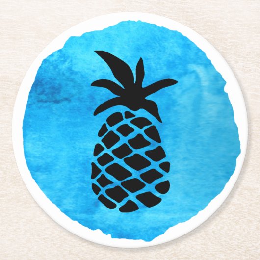 Blauwe Ananas Ronde Kartonnen Onderzetter (Voorkant)
