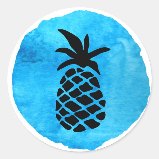 Blauwe Ananas Ronde Sticker (Voorkant)