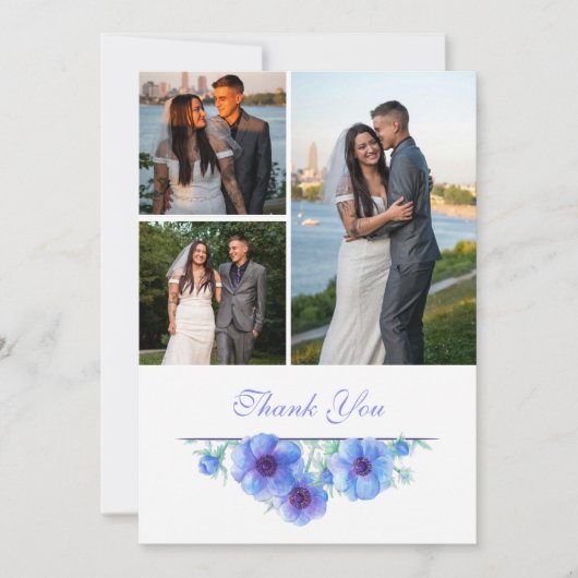 Blauwe anemone bloemenbruiloft dank u QR foto Bedankkaart (Voorkant)