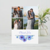 Blauwe anemone bloemenbruiloft dank u QR foto Bedankkaart (Staand voorkant)