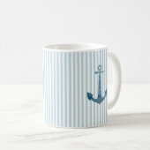 Blauwe anker Nautical Stripe Coffee Mok (Voorkant rechts)