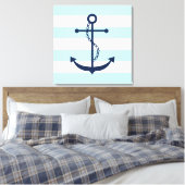 Blauwe anker op mint Stripes Canvas Afdruk (Insitu (Slaapkamer))