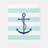 Blauwe anker op mint Stripes Fleece Deken (Voorkant)