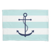 Blauwe anker op mint Stripes Kussensloop (Voorkant)