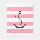 Blauwe anker op roze strepen fleece deken (Voorkant)