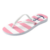 Blauwe anker op roze strepen teenslippers (Schuin)