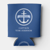 Blauwe ankergrenspaander en bootnaam blikjeskoeler (Voorkant)