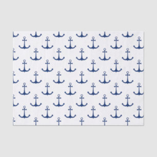 Blauwe Ankers op Witte Achtergrond Nautisch Thema Tissuepapier