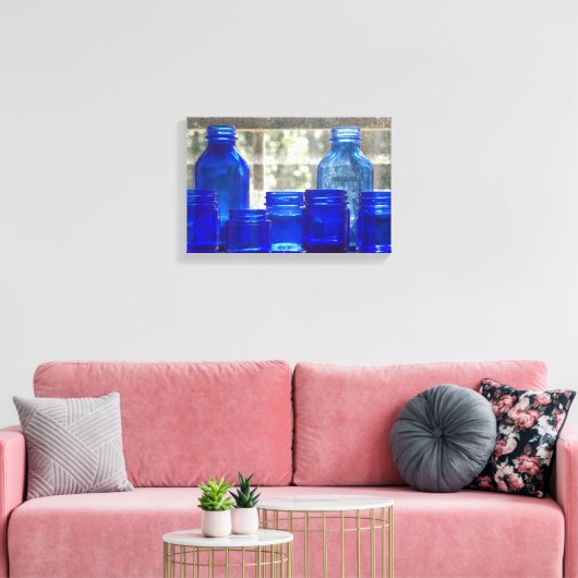 Blauwe Antiek glazen flessen (canvasafdruk) Canvas Afdruk (Insitu (Woonkamer))