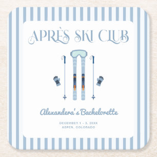 Blauwe Après Ski Bachelorette Feestje Vierkante Kartonnen Onderzetter