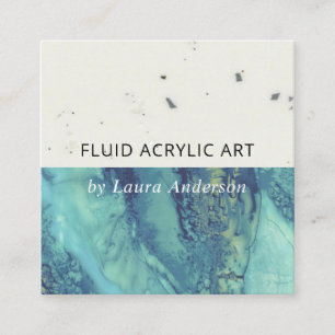 BLAUWE AQUA BLAUWGROEN FLUID ACRYLIC RESIN ART VIERKANTE VISITEKAARTJE