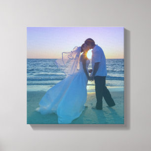 Blauwe Aqua Gradient Overlay Trouwfoto Canvas Afdruk