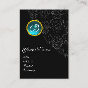 BLAUWE AQUAMARIJN DAMASK MONOGRAM ,turkoois Visitekaartje