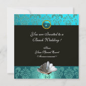 BLAUWE AQUAMARIJN DAMAST STRAND TROUW MONOGRAM KAART (Achterkant)