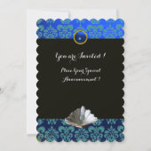 BLAUWE AQUAMARINE DAMAST BRUILOFT MONOGRAM KAART (Achterkant)