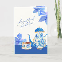 Blauwe aquarel bloem theekop