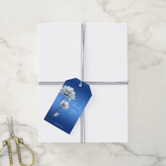 Blauwe Aquarel Bloemen Cadeaubijsluiter Cadeaulabel (Met Touw)