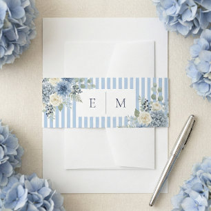 Blauwe Aquarel Bloemen Invitatie Buikband Uitnodigingen Wikkel
