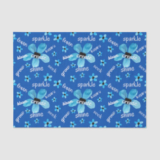 Blauwe Aquarel Bloemen met Affirmaties Tissuepapier