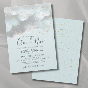 Blauwe Aquarel Cloud Nine Baby Shower Kaart