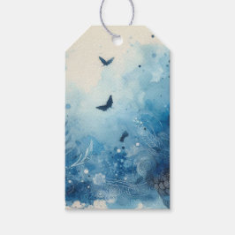 Blauwe Aquarel Ephemera Cadeaulabel