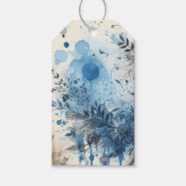 Blauwe Aquarel Ephemera Cadeaulabel