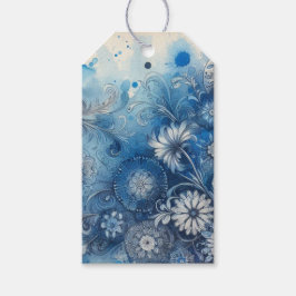 Blauwe Aquarel Ephemera Cadeaulabel
