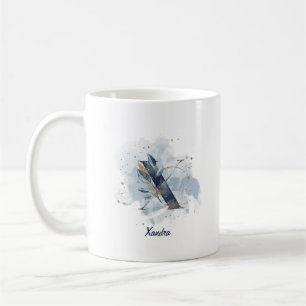 Blauwe Aquarel Gepersonaliseerde Naam Letter Initi Koffiemok