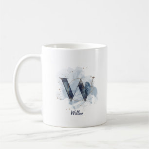 Blauwe Aquarel Gepersonaliseerde Naam Letter Initi Koffiemok