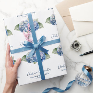 Blauwe Aquarel Hydrangea Bloemen Cadeaupapier