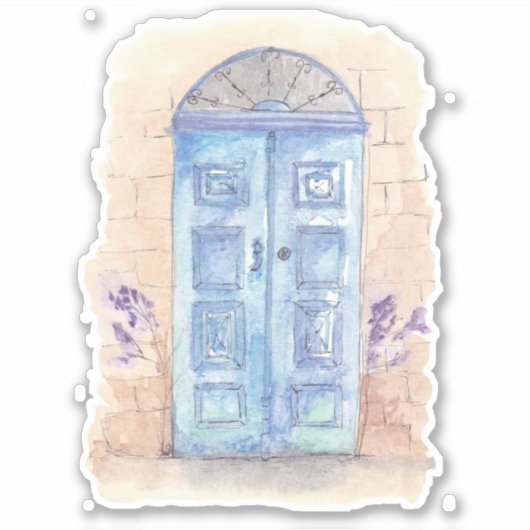 Blauwe aquarel kunstdeur sticker (Voorkant)