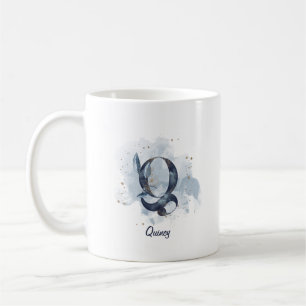 Blauwe Aquarel Persoonlijke Naam Letter Initiaal Q Koffiemok