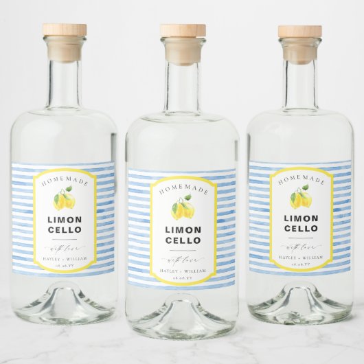 Blauwe Aquarel Streep Limoncello Favor Likeurfles Etiket (Flessen)