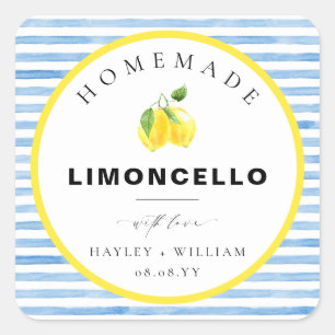 Blauwe Aquarel Streep Limoncello Favor Vierkante Sticker