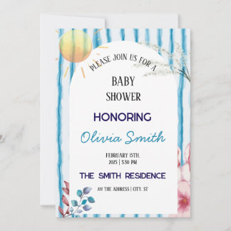 Blauwe Aquarel Strepen Kust Boho Baby Borrel  Kaart