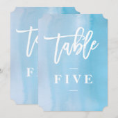 Blauwe aquarel tafelnummer voor de bruiloft (Voorkant / Achterkant)