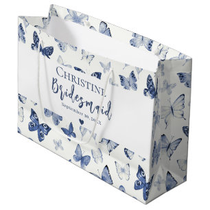 Blauwe Aquarel Vlinders Bruidsmeisje Bedankt Groot Cadeauzakje